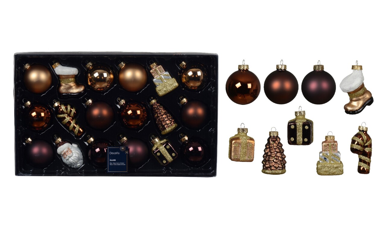 Cutie cu 18 globuri asortate Retro Christmas, 4.3x3.8x6.3 cm, Decoris, sticla, maro - imagine 4